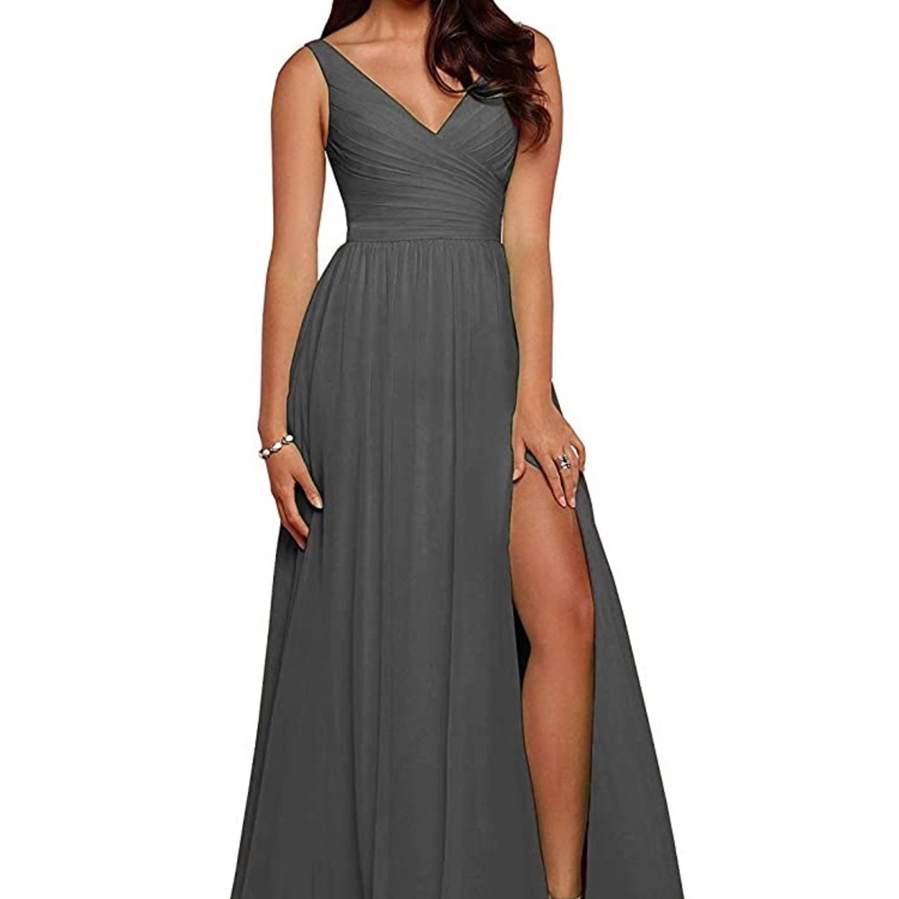Long V neck chiffon evening/bridesmaid dress